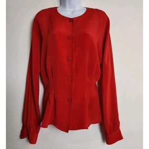 Vintage Bice Red Blouse Size 8 Long Sleeve Button Front Secretary Career Top 90s